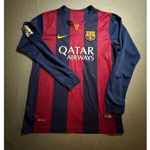 FC Barcelona Qatar Airways Nike Neymar Jr #11 Long Sleeve Soccer‎ Jersey Men's L